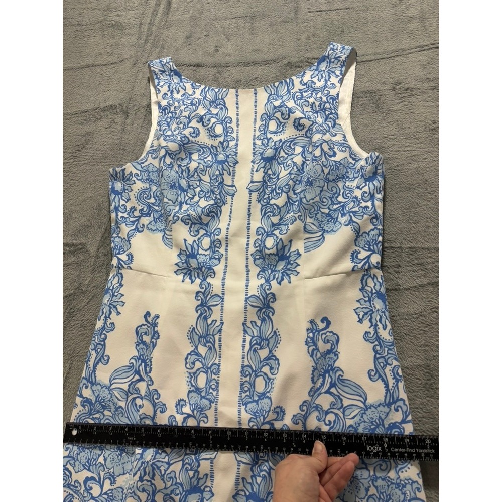 Lilly Pulitzer Dress Womens 12 Blue White Floral Sleeveless A Line Preppy - Picture 9 of 13